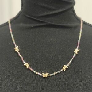 Elegant Multicolor Beaded Necklace with Gold Accents